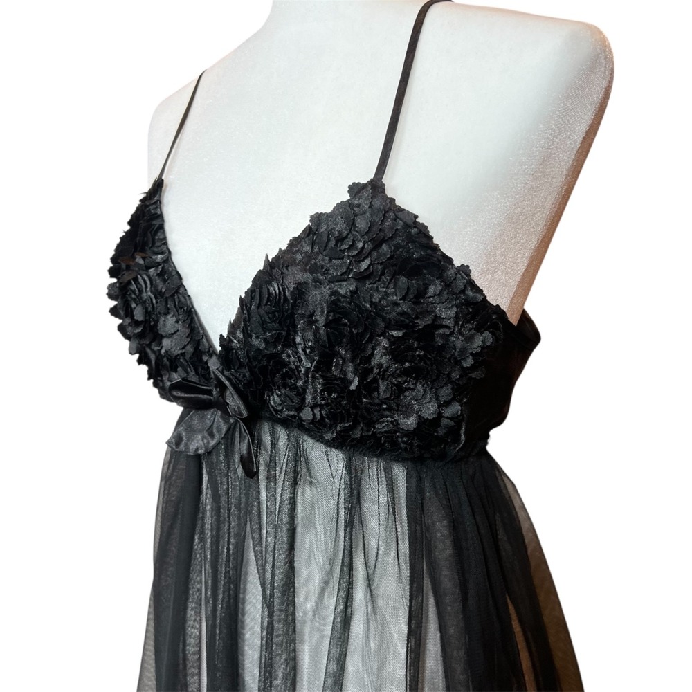 Flora by‎ Flora Nikrooz Bellflower Babydoll Chemise Med Black Sexy Mesh